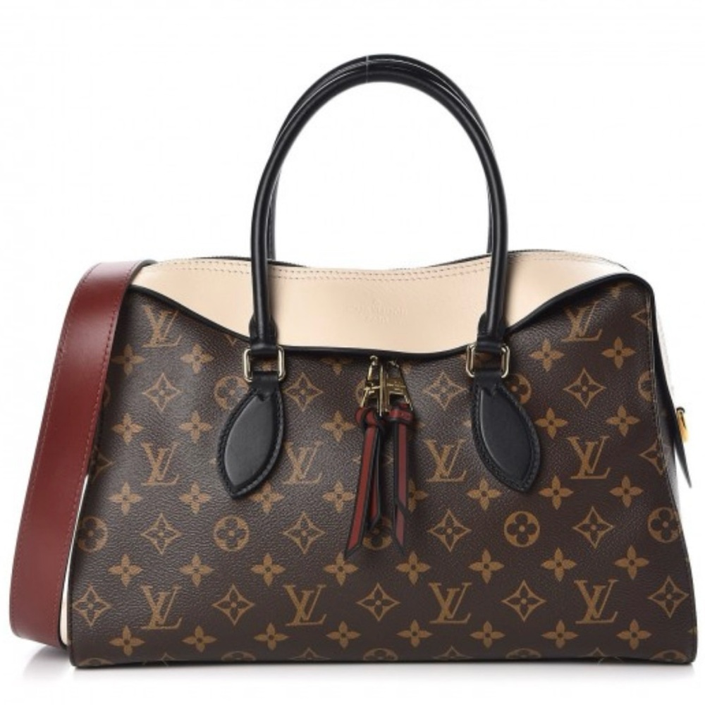 Louis Vuitton Brown and Black Satchel with Monogram and Gold Hardware